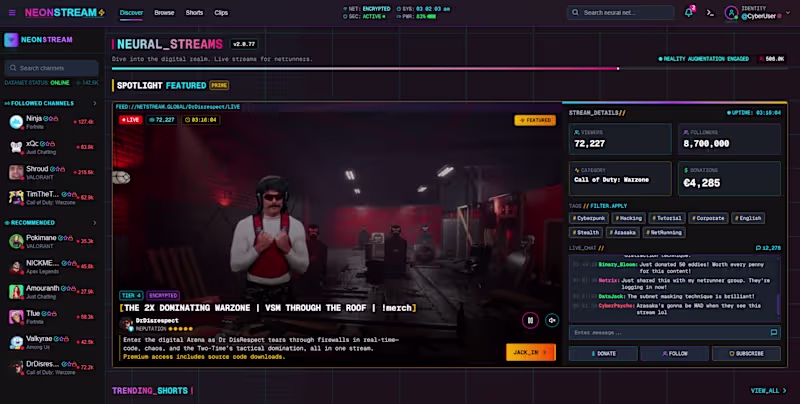 Cover image for Cyberpunk Twitch Clone – Gaming-Focused Streaming Experience