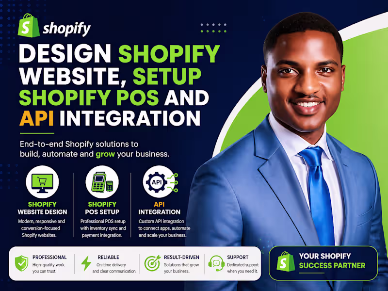 Cover image for Design Shopify website, setup Shopify POS and API integration