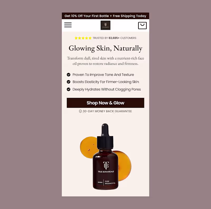 Cover image for Design that converts. For this True Botanicals hero section,...