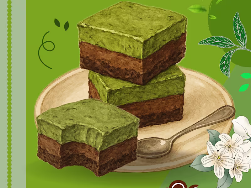 Cover image for Matcha & Chocolate Brownie — Food Illustration