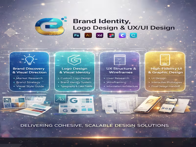 Cover image for Brand Identity, Logo Design & UX/UI Design