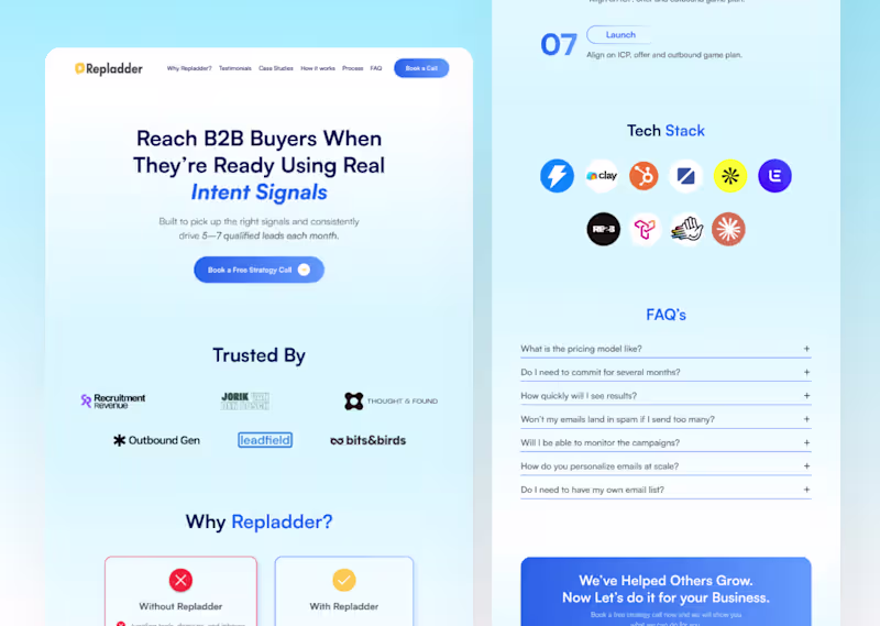 Cover image for B2B landing page redesign & Framer | Repladder 
