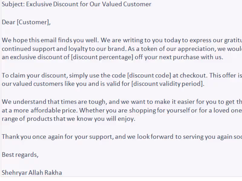 Cover image for EmailCopy: Exclusive Discount for Our Valued Customer