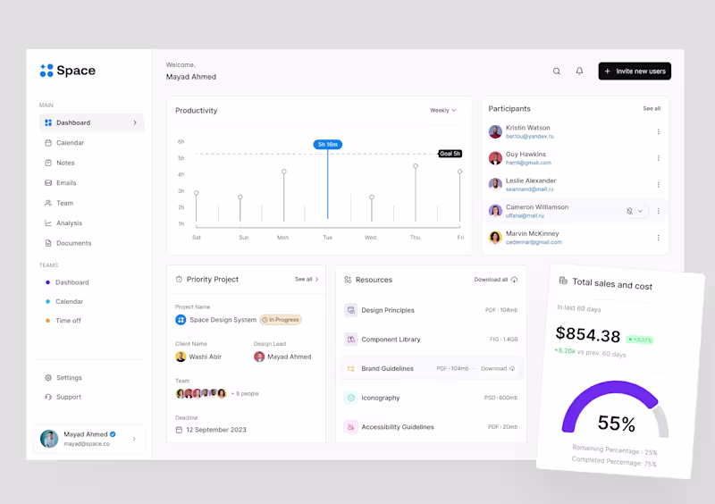 Cover image for SaaS Team & Project Management Dashboard This dashboard make...