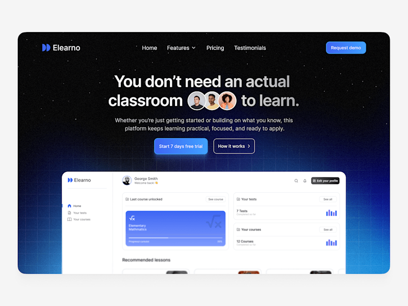 Cover image for Elearno - Landing Page & Dashboard Design