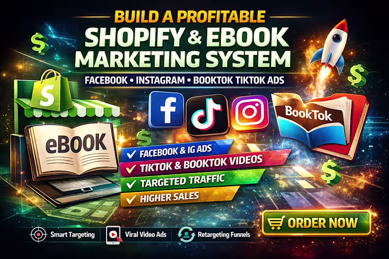 Cover image for I will setup shopify marketing ebook booktok tiktok video ads