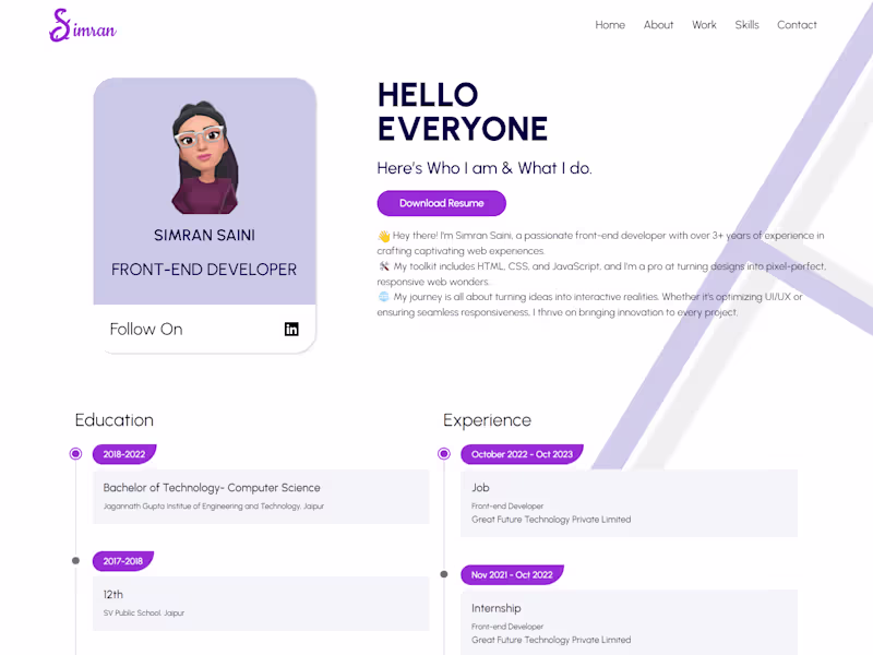 Cover image for Simran | Front-end Developer
