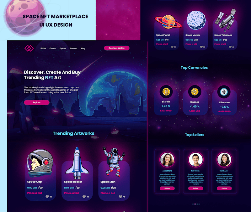 Cover image for NFT Marketplace UI UX Design on Behance