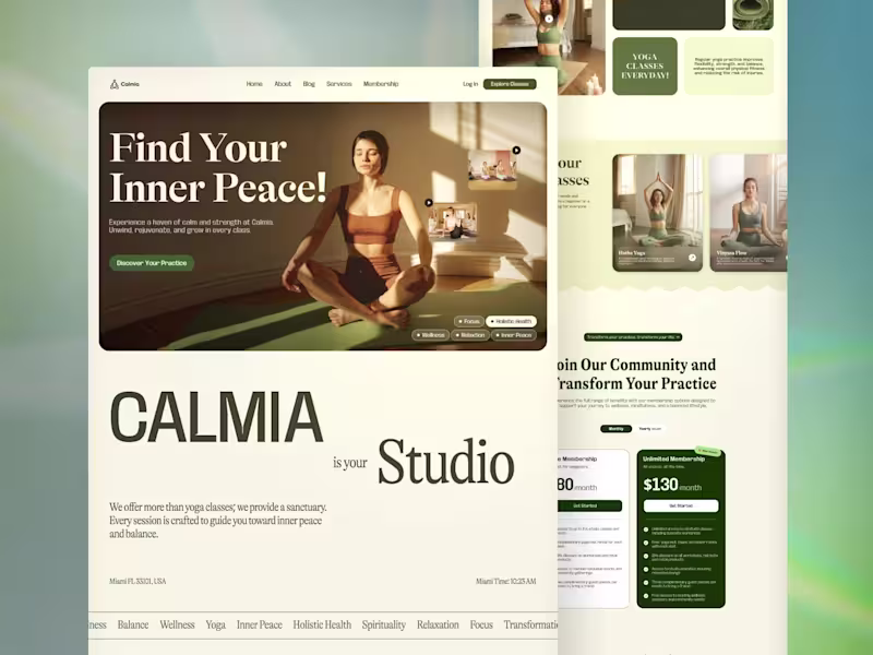 Cover image for Calmia Yoga Studio - Website Design