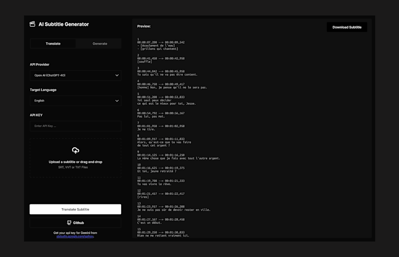 Cover image for AI Subtitle Generator and Translator Web App