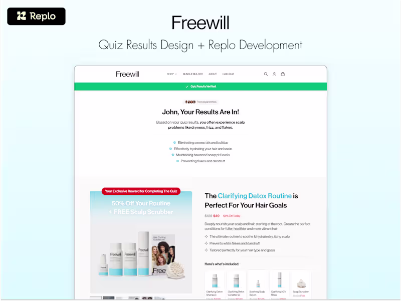 Cover image for Freewill | Quiz Results Design + Replo Development