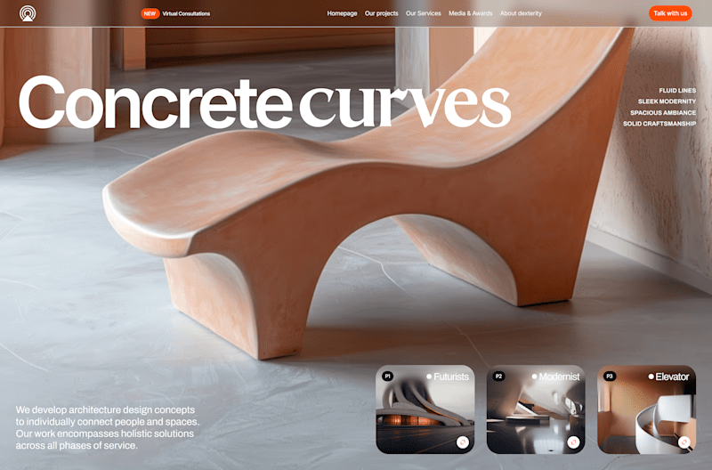 Cover image for A creative architecture website hero section design.