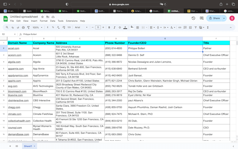 Cover image for Collect Company Informations into spreadsheets
