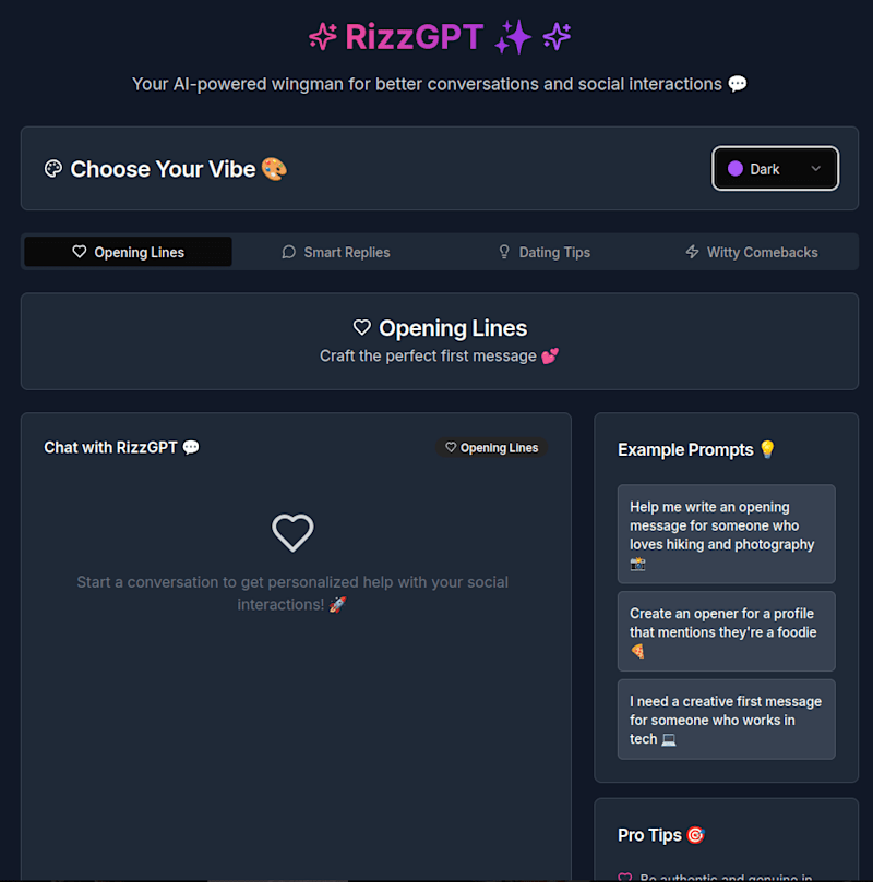 Cover image for RizzGPT: AI-Powered Dating Tips Web App