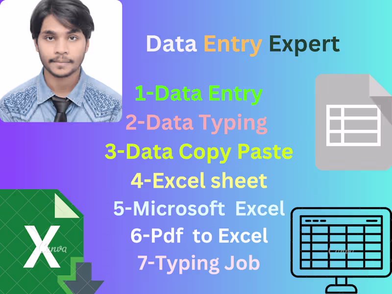 Cover image for Data entry Expert, Data Typing, Data copy Paste Excel Sheet