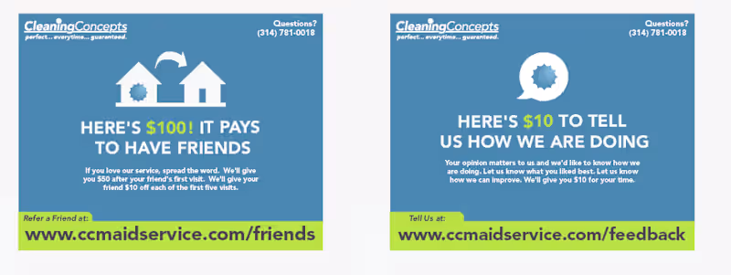 Cover image for Direct mailers for Cleaning Concepts referral program.