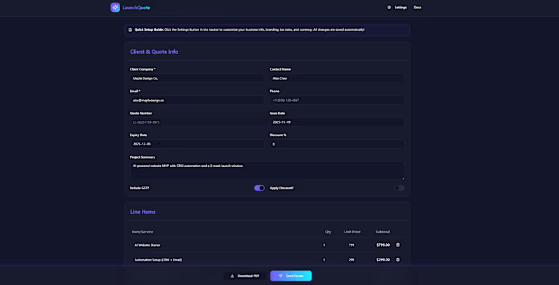 Cover image for LaunchQuote — Automated Quoting System I built LaunchQuote a...