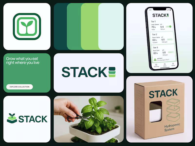 Cover image for Brand Identity and UX Mobile Design for STACK Hydroponic System