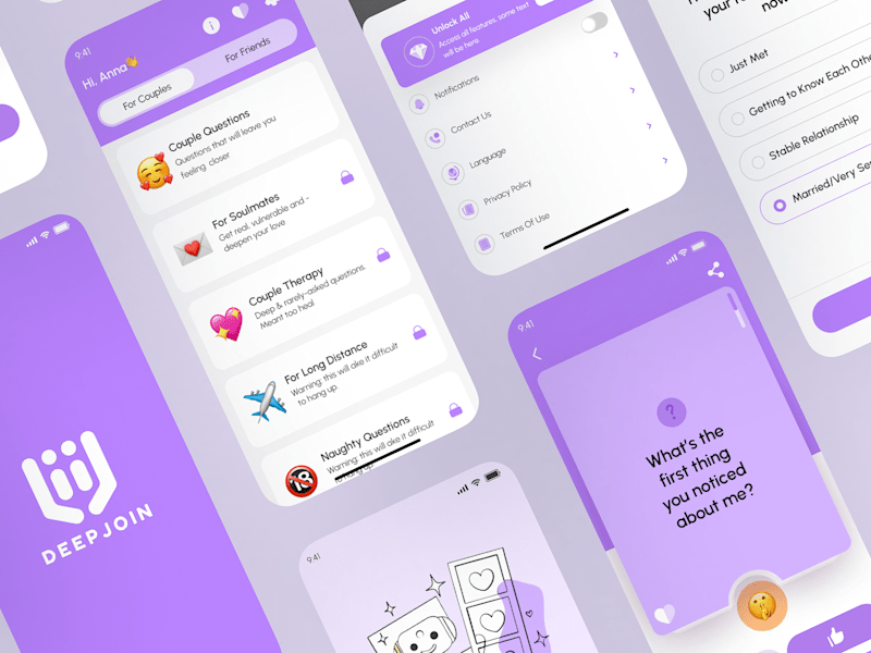 Cover image for 💜 UI/UX Design | Mobile App Design | Quiz Couples Dating App