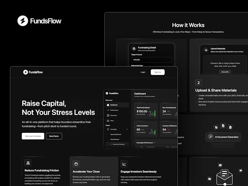 Cover image for FundsFlow Investor-Facing Landing Page and Dashboard Design