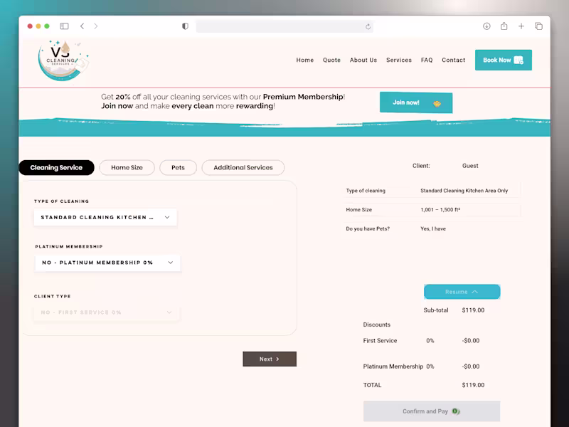 Cover image for Custom Quote & Booking System for Cleaning Services VS