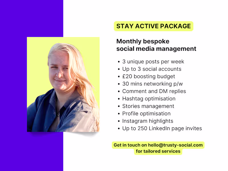 Cover image for Monthly social media management (STAY ACTIVE PACKAGE)