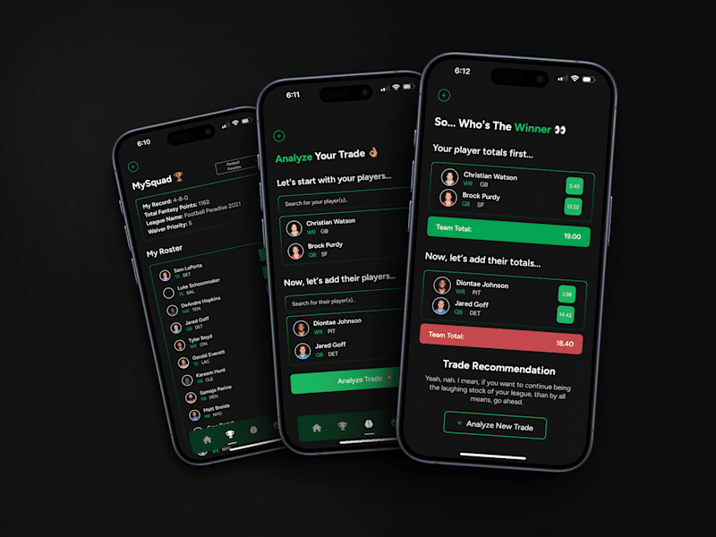 Cover image for Mobile App Design for Fantasy Sports Trade Analyzer
