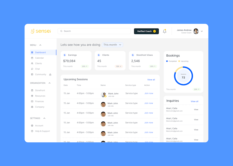 Cover image for Sensei AI – Designed a coaching Dashboard