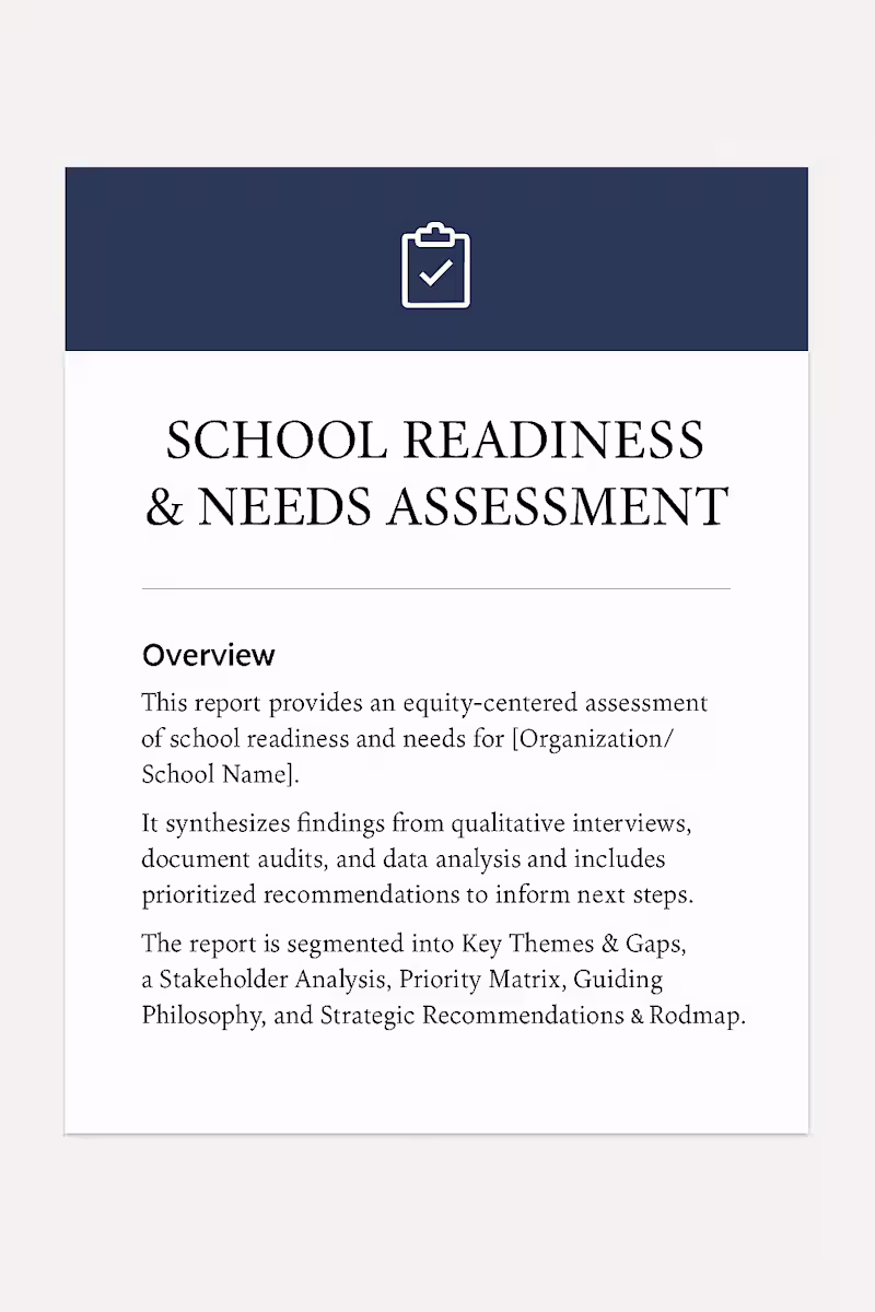 Cover image for School Readiness & Needs Assessment