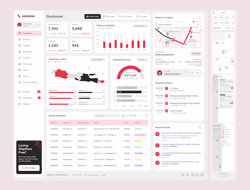 Cover image for Responsive Logistics Dashboard and Calendar for ShipNow
