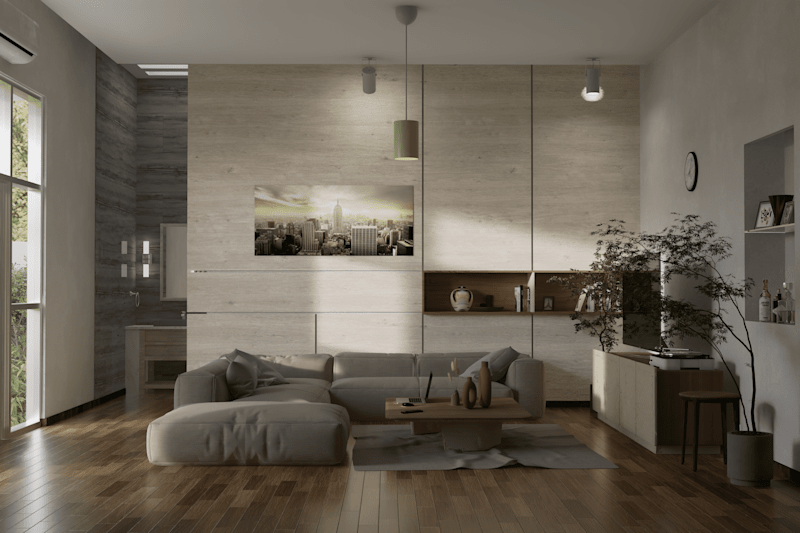 Cover image for Living room render of a single-family home
