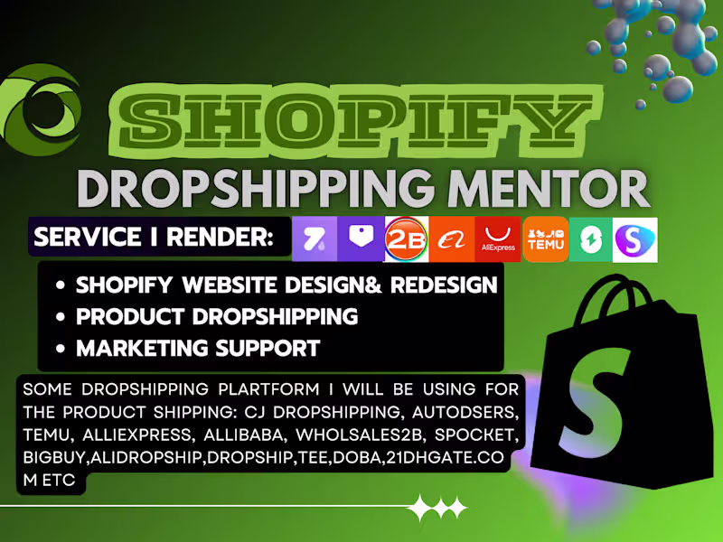 Cover image for build design shopify dropshipping store find winning product