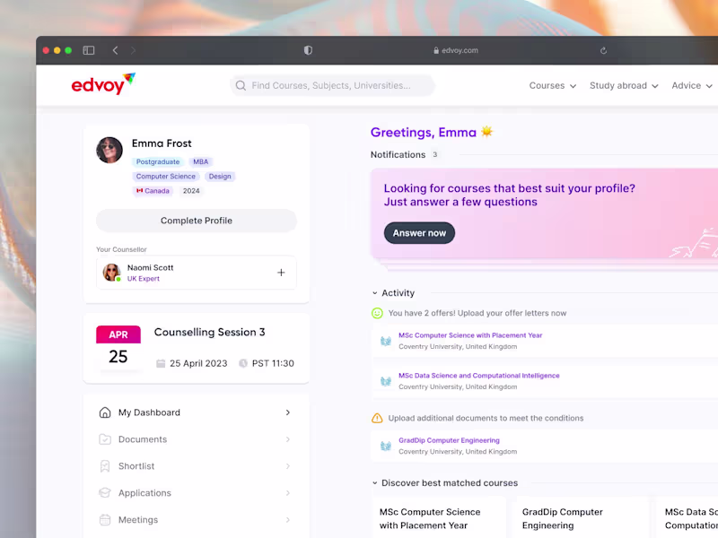 Cover image for Edvoy: refreshed Student’s Homepage