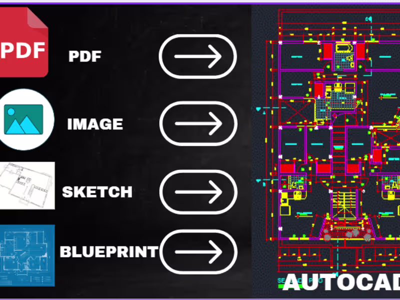 Cover image for I will convert pdf, image, sketch, blueprint to autocad, cad,dwg