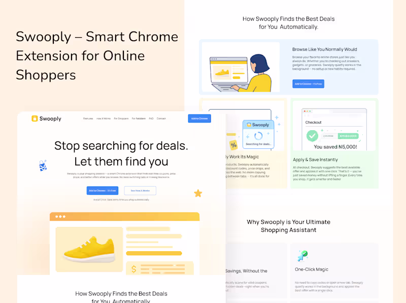 Cover image for Swooply Chrome Extension Landing Page Design