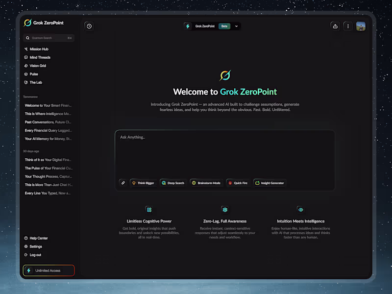 Cover image for Grok ZeroPoint - AI Chat Generative Dashboard