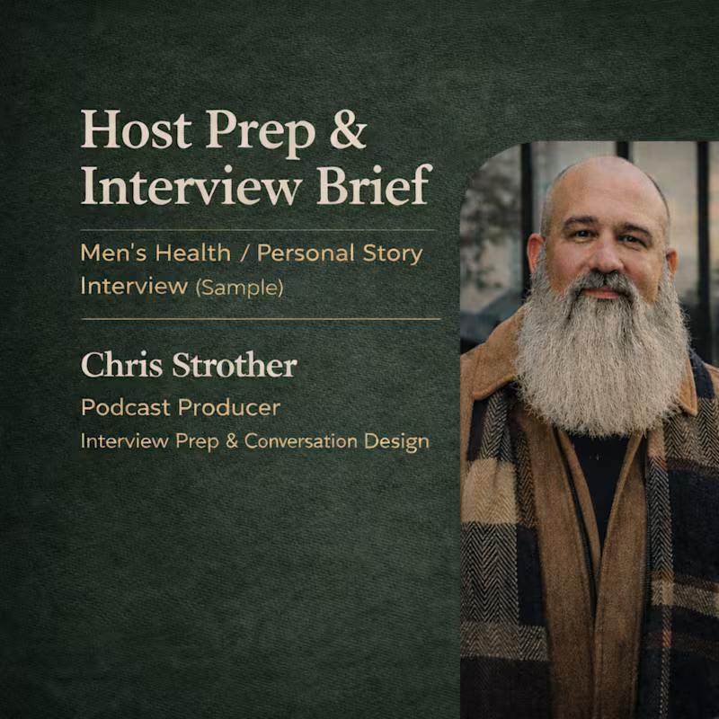 Cover image for Sample Host Prep & Interview Brief for a long-form men’s hea...