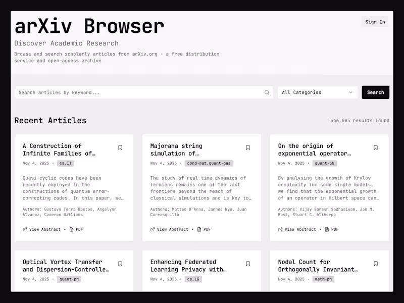 Cover image for arXiv Browser Research Site