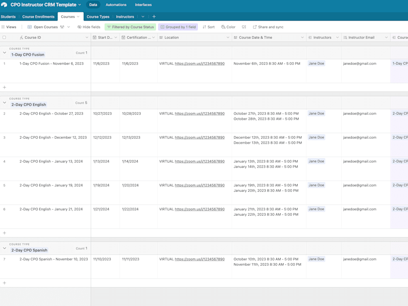 Cover image for CPO Instructor CRM - Airtable
