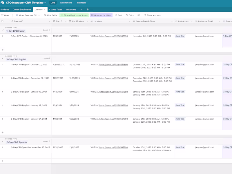 Cover image for CPO Instructor CRM - Airtable