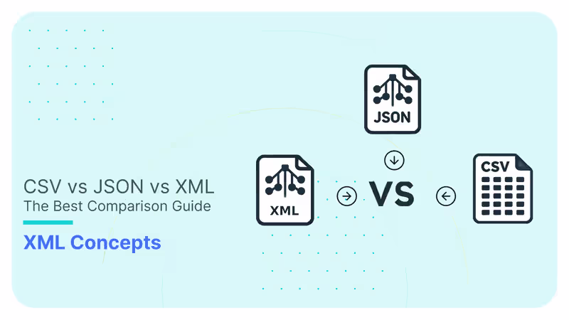 Cover image for CSV vs JSON vs XML – The Best Comparison Guide 2024