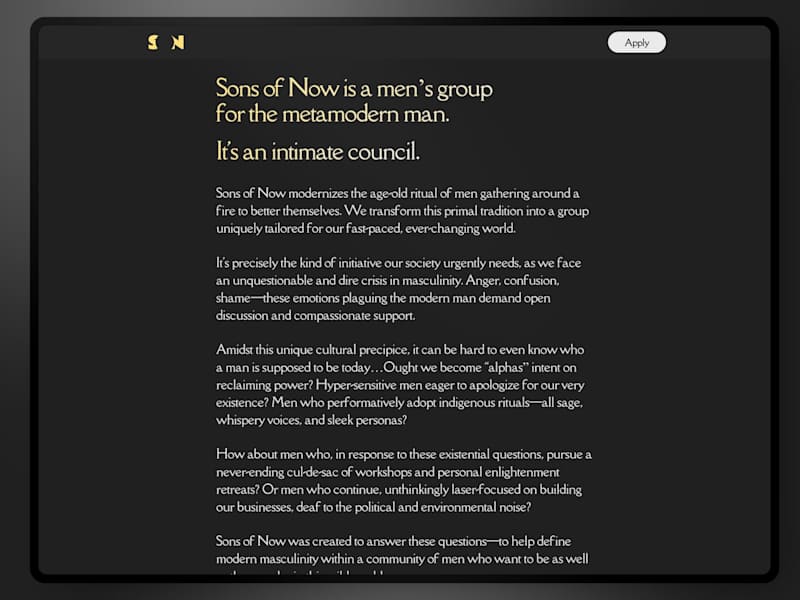 Cover image for Sons of Now: a minimalistic landing page for men's group
