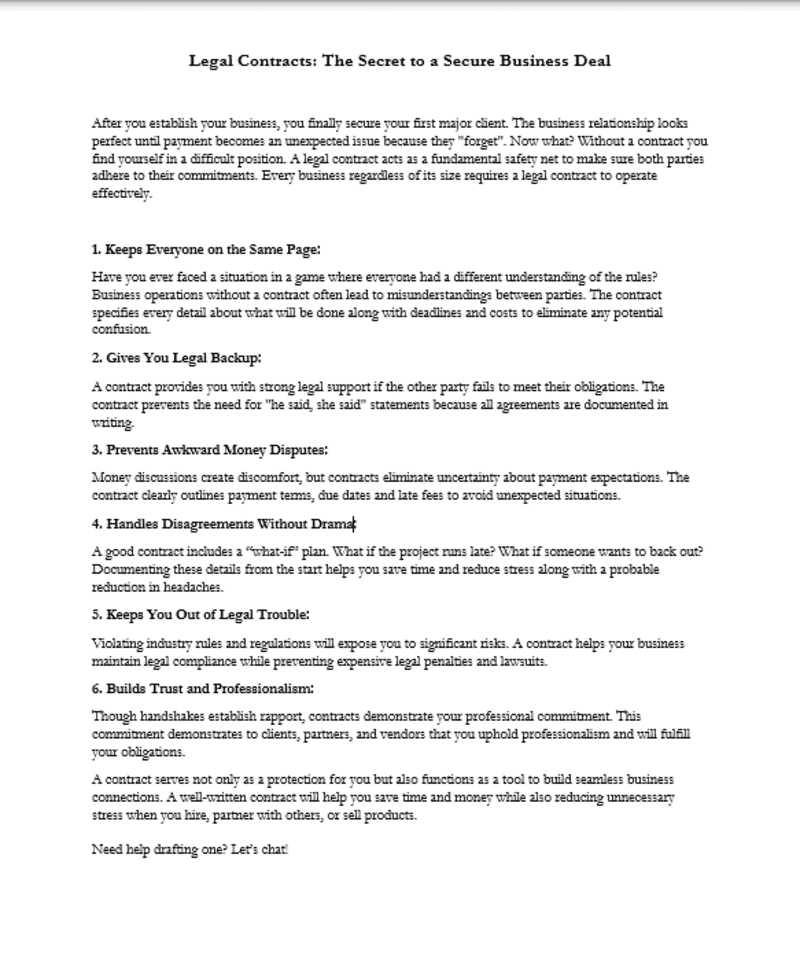 Cover image for Legal Contracts for businesses (Copy Writting)