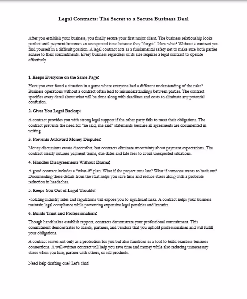 Cover image for Legal Contracts for businesses (Copy Writting)