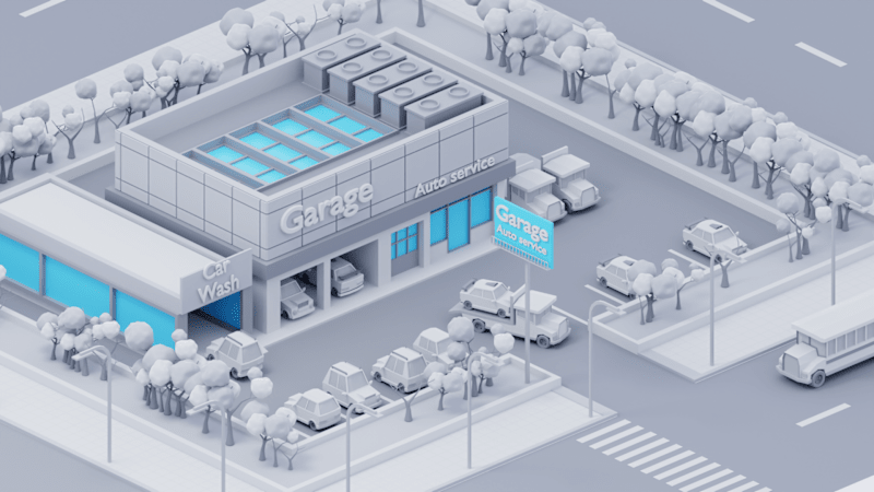 Cover image for Isometric City: Garage and Car Wash Render