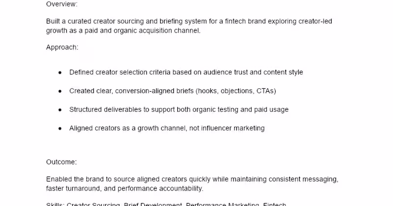 Cover image for Creator Sourcing & Brief Development for Fintech