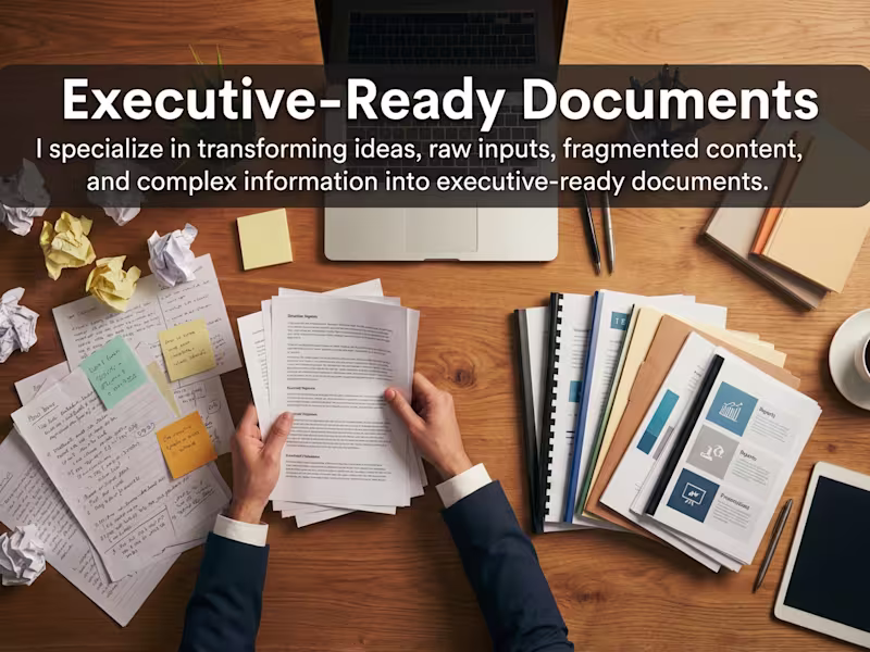 Cover image for I create executive ready documents, reports and proposals