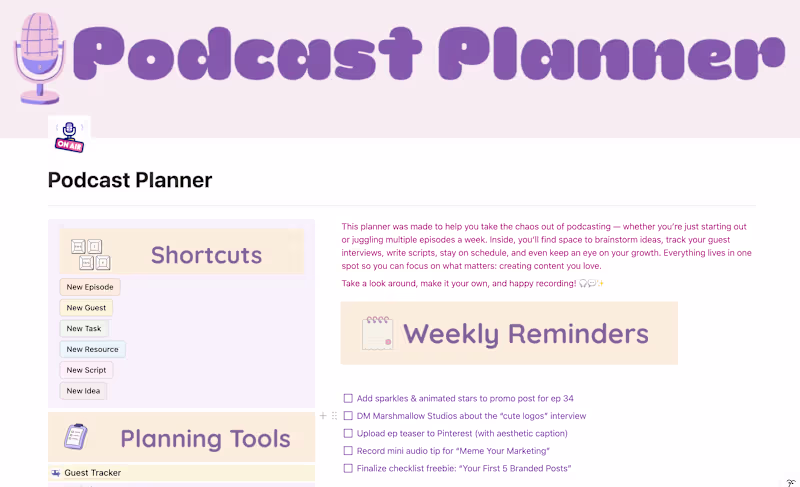 Cover image for Notion Podcast Planner Template