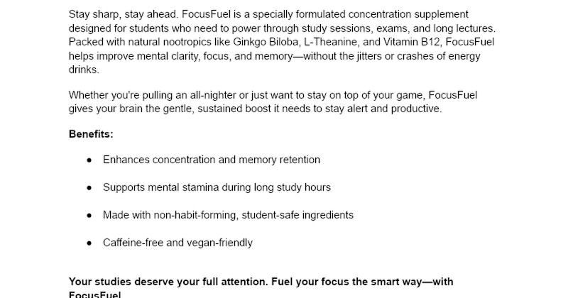 Cover image for Focus Fuel – Student Brain Boost Capsules