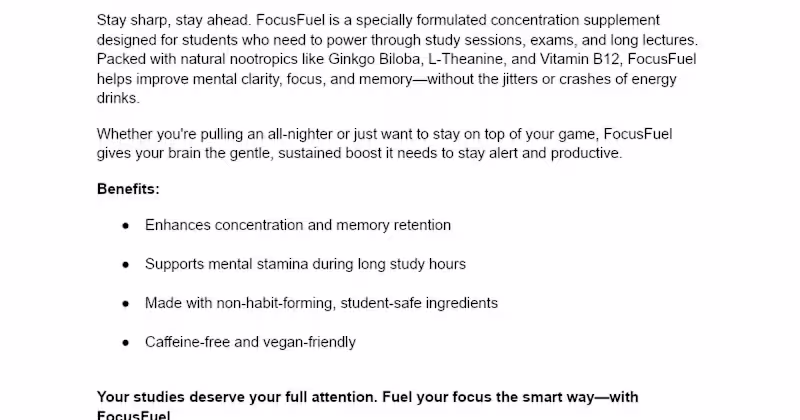 Cover image for Focus Fuel – Student Brain Boost Capsules